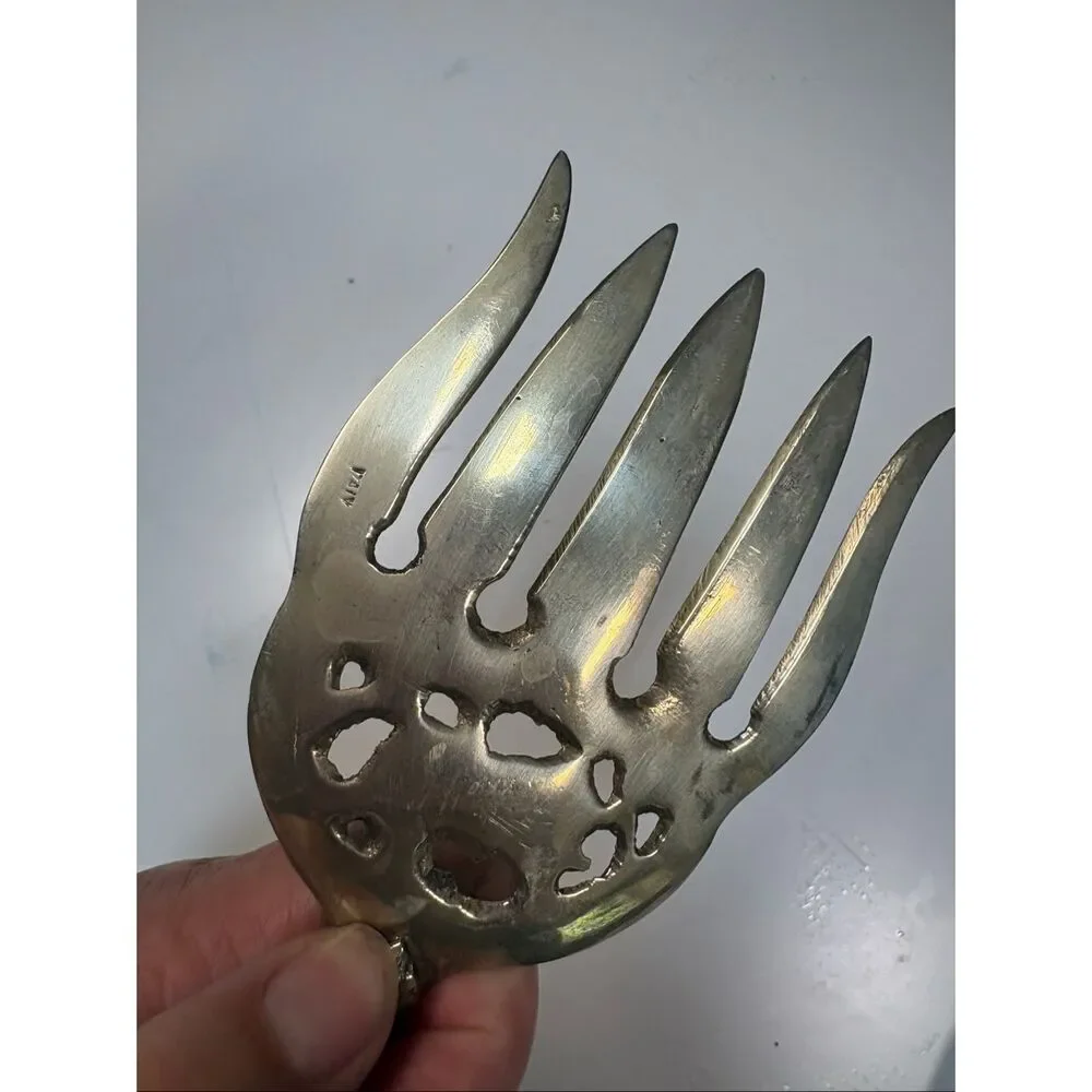 Vintage Italian Silverplate Serving Fork Cherub Lion Figural Italy 10 Inch